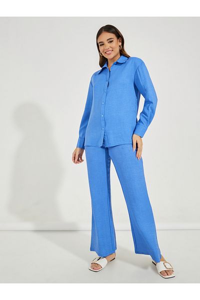 Styli Wide Leg Full Length Linen Look Pants
