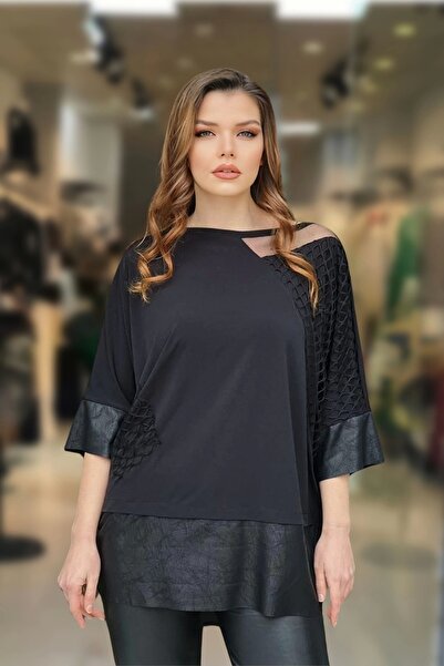 aytemas Δερμάτινη διχτυωτή λεπτομέρεια casual μπλούζα