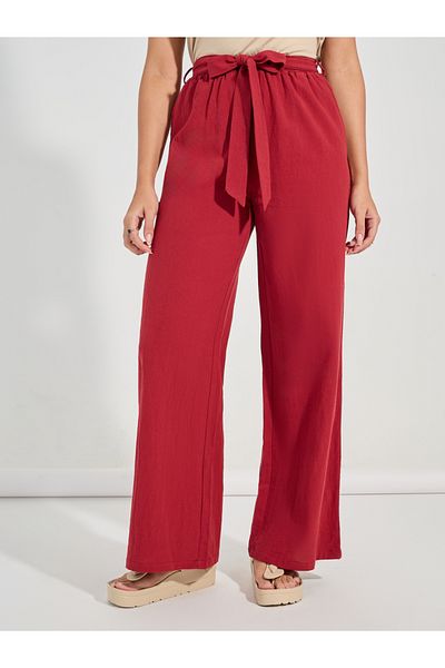 Causey By Styli High Rise Wide Leg Pants with Self Tie Up