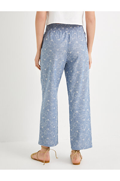 Koton Culotte Pantolon Beli Lastikli Cep Detaylı Çiçek İşlemeli