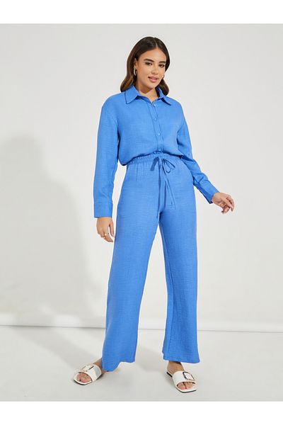 Styli Wide Leg Full Length Linen Look Pants