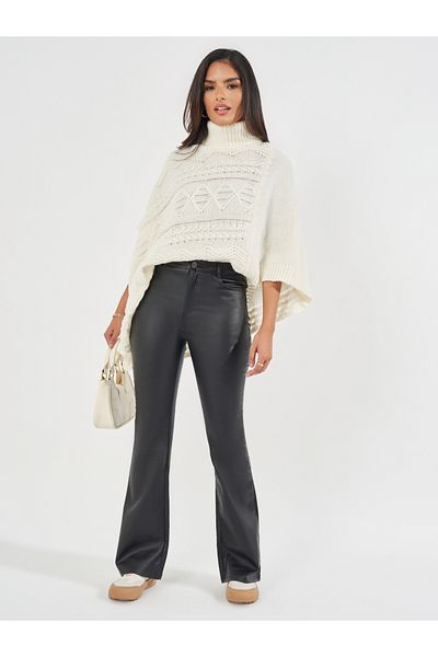 Styli High Rise Leather Look Flared Pants