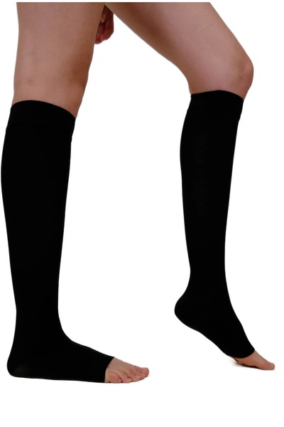 ORLEX Diz Altı Çorabı Burnu Açık (SİYAH RENK) Orta Basınç Ccl2 (ÇİFT BACAK)