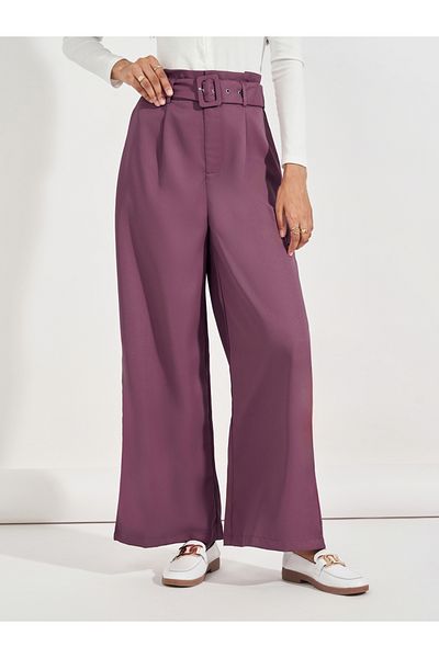 Styli High Rise Wide Leg Belted Twill Pants