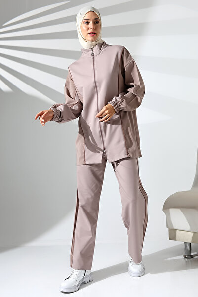 Mihran Butik Women's Seasonal Combed Cotton Bottom Top Sports and Comfortable Dried Rose Hijab Set