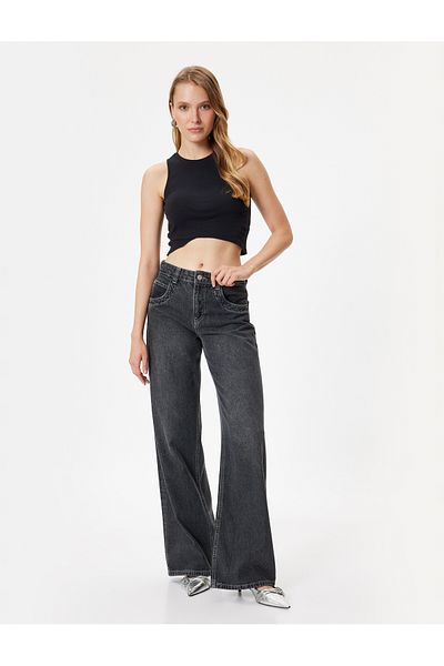 Koton Asymmetric Cut Crop Corded Tank Top - Crew Neck