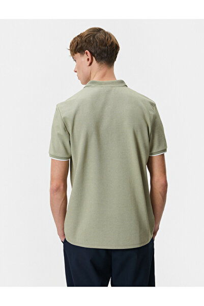 Koton Collared T-Shirt Buttoned Textured Short Sleeve Piping