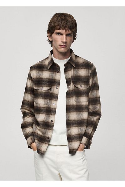 MANGO Man Checkered Wool Shirt Jacket