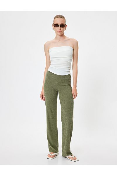 Koton Standard Waist Textured Straight Leg Trousers