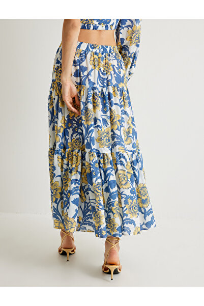 Koton Melis Ağazat - Spódnica midi z kwiatowym wzorem i rozcięciem