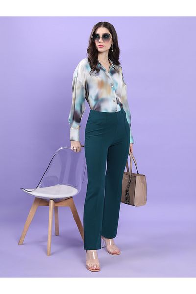 Tokyo Talkies By Styli Pintuck Detail High Rise Flared Trousers
