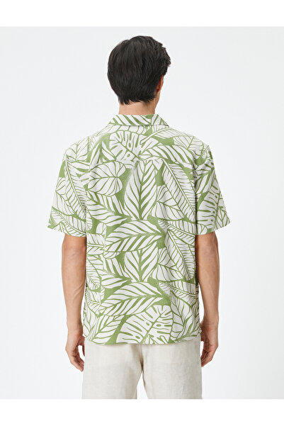 Koton Gemustertes Hemd mit Blumenmuster, Umlegekragen und Taschendetail aus Leinenmischung