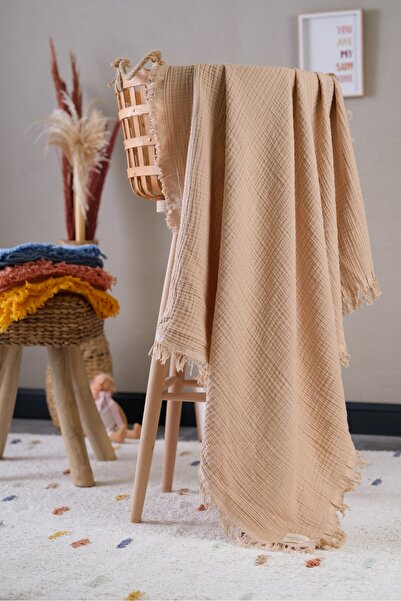 Bondberro Muslin Blanket & Blanket 4 Layers Fringed 100% Cotton Organic Oeko-Teks Certified 120 X 100 cm