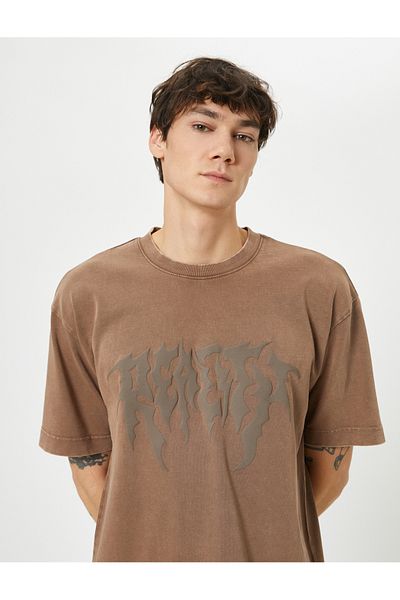 Koton Βαμβακερό κοντομάνικο μπλουζάκι - Crew Neck, Graffiti κεντημένο
