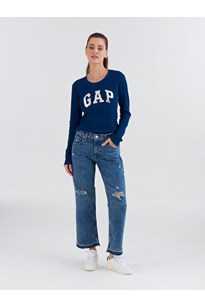 GAP Kadın Mavi Low Rise Distressed Straight Crop Washwell™ Jean Pantolon