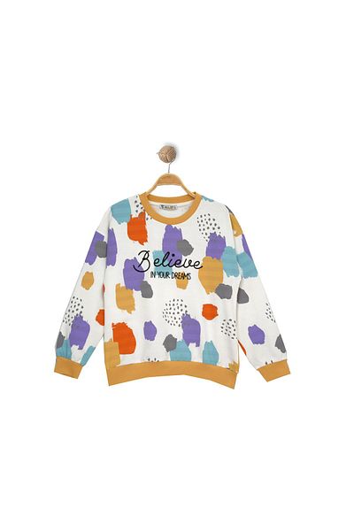 TRENDİMİZBİR Жълт суитшърт с щампа Believe за момиче