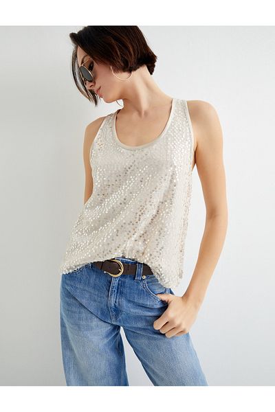 Koton Tanktop mit U-Ausschnitt, Pailletten und dicken Trägern