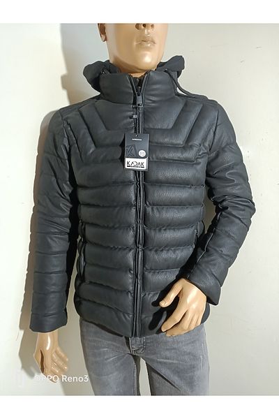 DENNYS Спортно яке с качулка от карбонова кожа Kadak slim fit