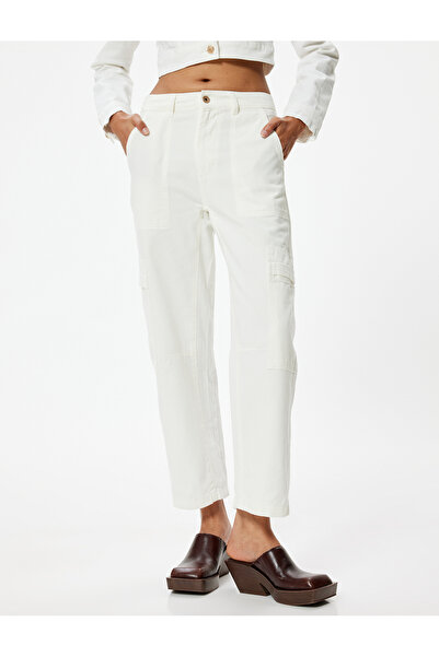 Koton Cotton Regular Waist Cargo Jeans - ίσιο πόδι με λεπτομέρεια τσέπης