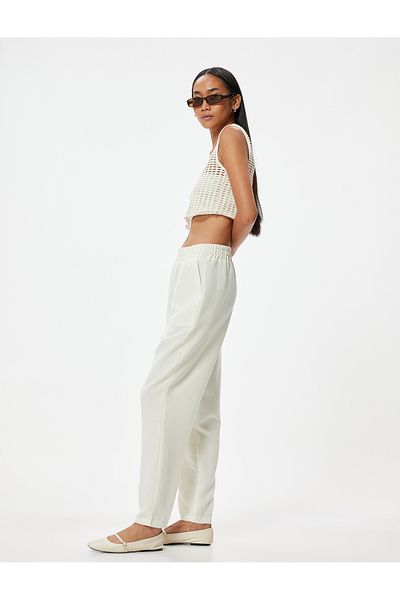 Koton High Waist Lace-Up Pocket Modal Fabric Trousers - Wide Leg