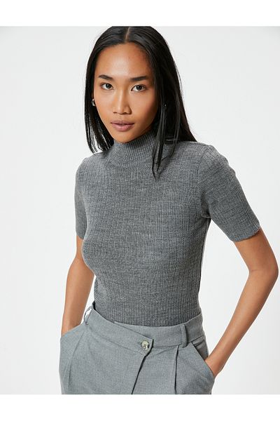 Koton High Collar Short Sleeve Knitwear Sweater