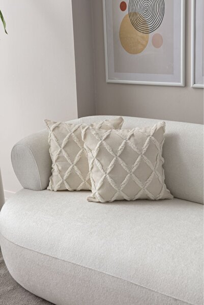 dekomall home & living Σετ 2 με κρεμ χρώματα - Κάλυμμα μαξιλαριού με γεωμετρι...