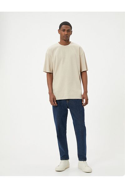 Koton Crew Neck Short Sleeve Cotton Blended Textured Basic T-Shirt