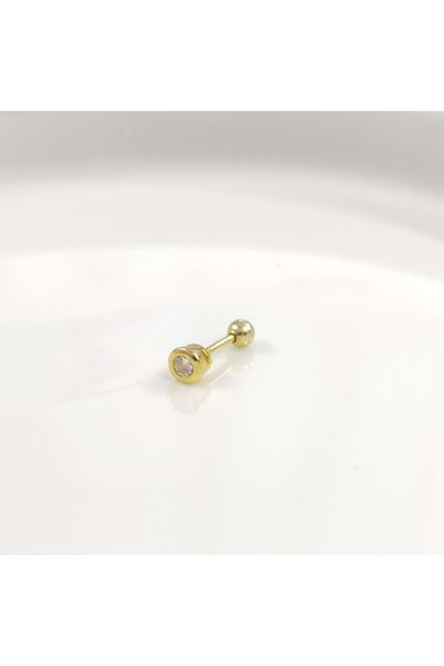 Güler Yüzlü Silver 4 MM TEK TAŞ GÜMÜŞ TRAGUS PIERCING - ALTIN SARI
