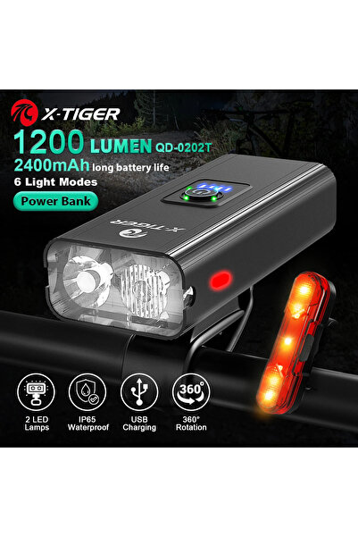 Choice طقم إضاءة الدراجة QD-0202T X-TIGER، مصباح أمامي مع مصباح خلفي، قابل لإ...