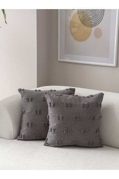 dekomall home & living Set de 2 huse de pernă țesute cu pumn boem gri