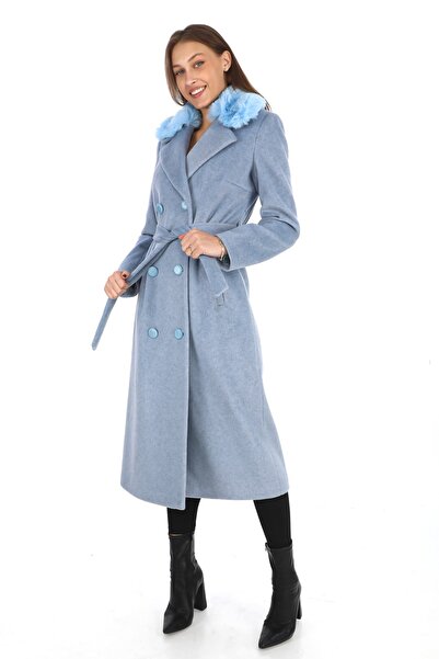 Wazze Yakası Kürklü Kruvaze Kaban