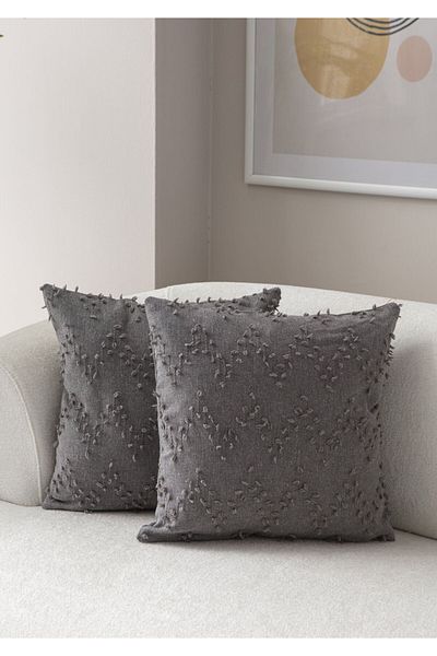dekomall home & living Set de 2 huse de pernă gri, țesute cu perforare boemă, cu model în zig-zag