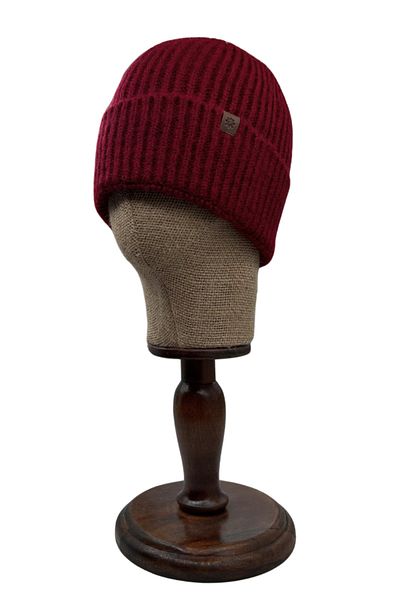 Sofist İstanbul Unisex Claret Red Beanie - Claret Red Leather, Label Detailed, Soft Washed Wool and Folded Knitted Beanie