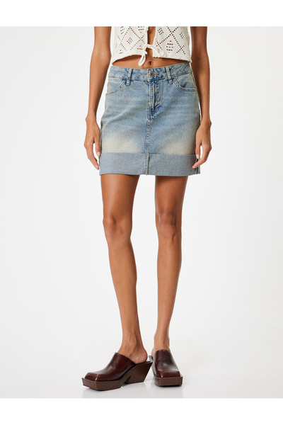 Koton Mini Kot Etek Standart Bel Düğmeli Katlama Detaylı