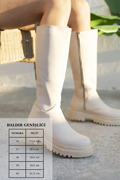 LİMA SHOES Bej Cilt Kadın Çizme