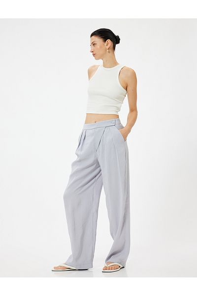 Koton Modal Fabric Wide Leg Trousers with Pockets and Pleat Detail