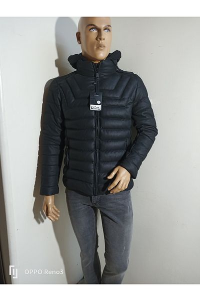 DENNYS Спортно яке с качулка от карбонова кожа Kadak slim fit