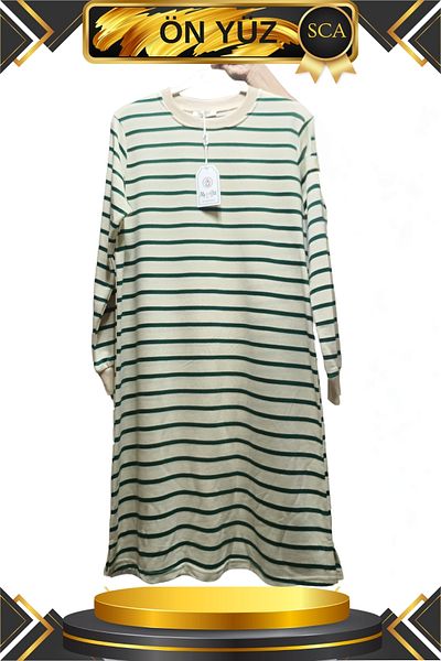 SCA Striped Long Cotton Tunic - Side Slit Detail