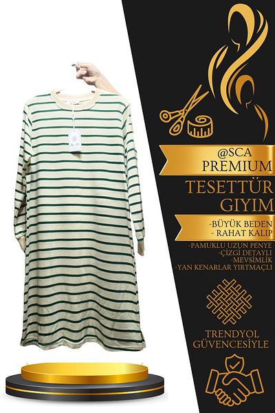 SCA Striped Long Cotton Tunic - Side Slit Detail