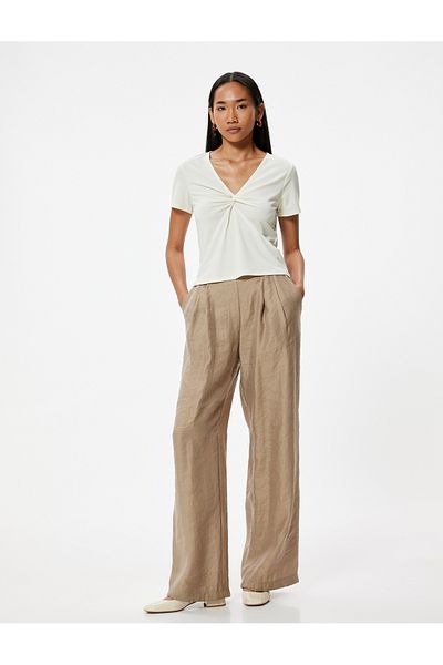 Koton V-Neck Draped Short Sleeve T-Shirt