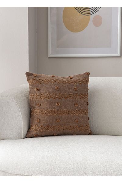 dekomall home & living Κάλυμμα μαξιλαριού ριχτάρι Bohemian Punch - Λεπτομερές πουά, καφέ