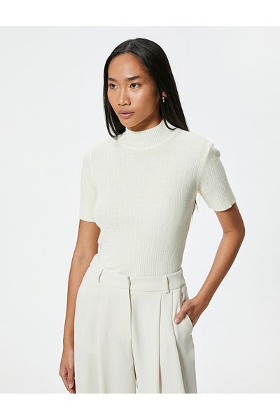 Koton High Collar Short Sleeve Knitwear Sweater