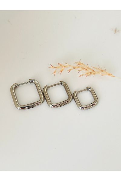 KOALA COMPANY Set of 3 Steel Silver Color Square Earrings 10-12-15 mm - Non-Darking No Alergy