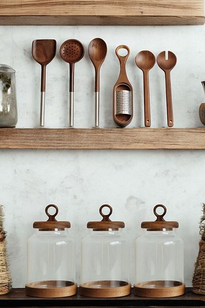 Mirilliahome Acacia Wood and Steel Detailed 9 Piece Kitchen Utensils Set