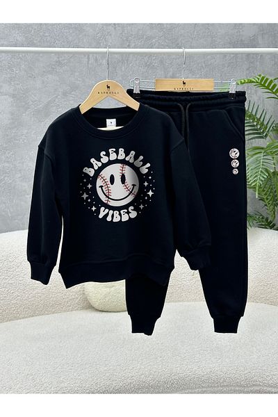 KAPROLLI Set de trening pentru copii, 100% bumbac, cu 3 fire, fără ridicare, cu gâtul turn, costum pentru școală pentru copii