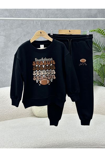 KAPROLLI Set de trening pentru copii, 100% bumbac, cu 3 fire, fără ridicare, cu gâtul turn, costum pentru școală pentru copii