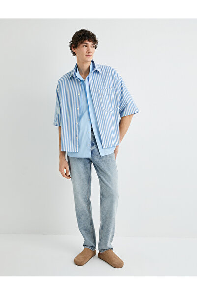 Koton Oversize Gömlek Kısa Kollu Cep Detaylı Klasik Yaka Regular Fit