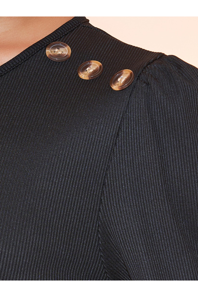 Take Two By Styli Solid Round Neck Button Detail Midi Dress