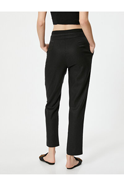 Koton Keten Karışımlı Pantolon Düz Paça Kemer Detaylı