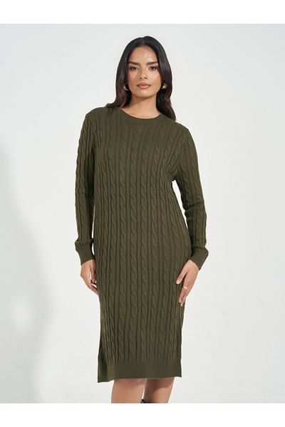 Styli Cable Knit Sweater Knee Length Dress